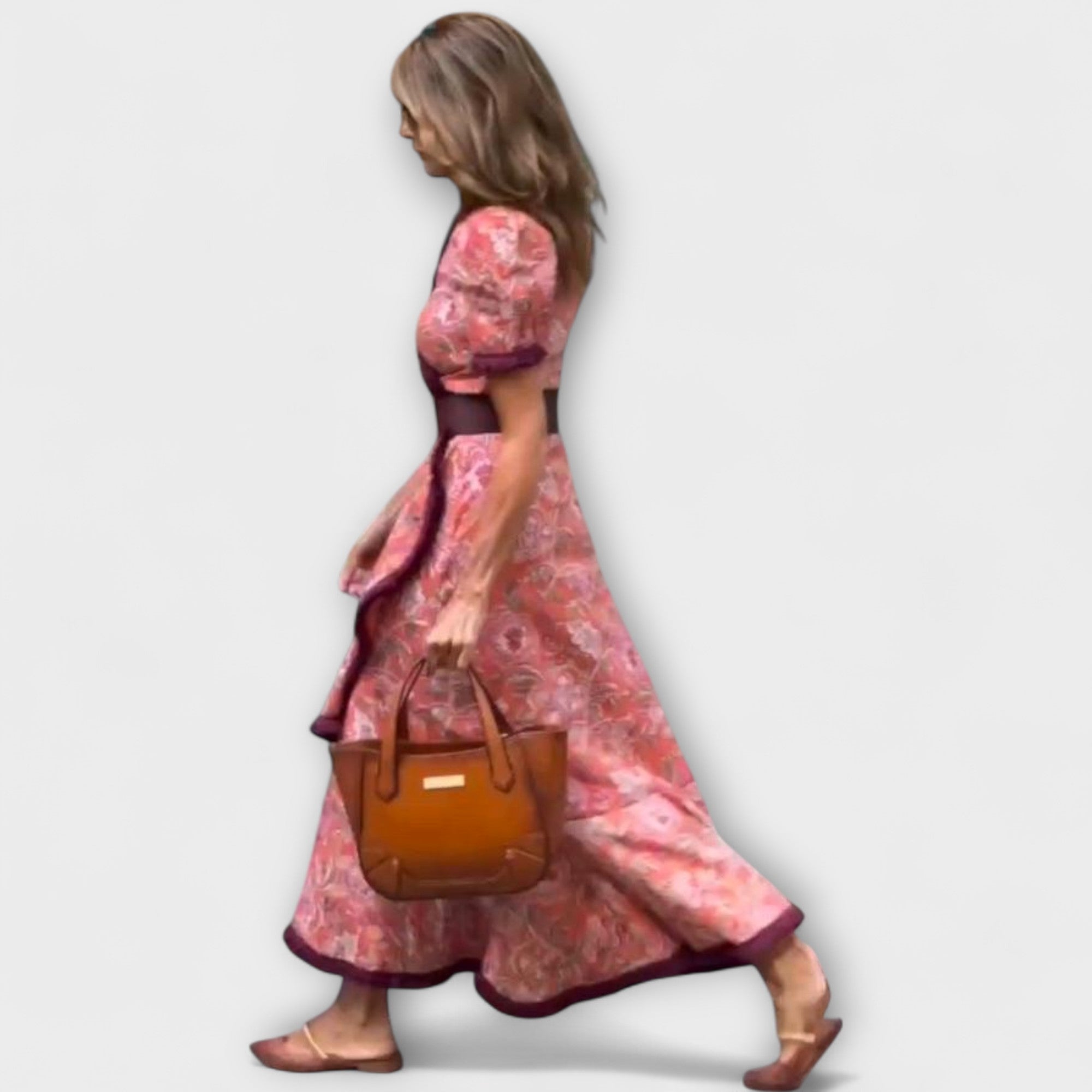 Elegant Rosa Maxi Klänning med Korta Ärmar