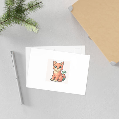 Geometric Cute Cat Fine Art Postcard Set — Whimsical Watercolor Kitty Notecards