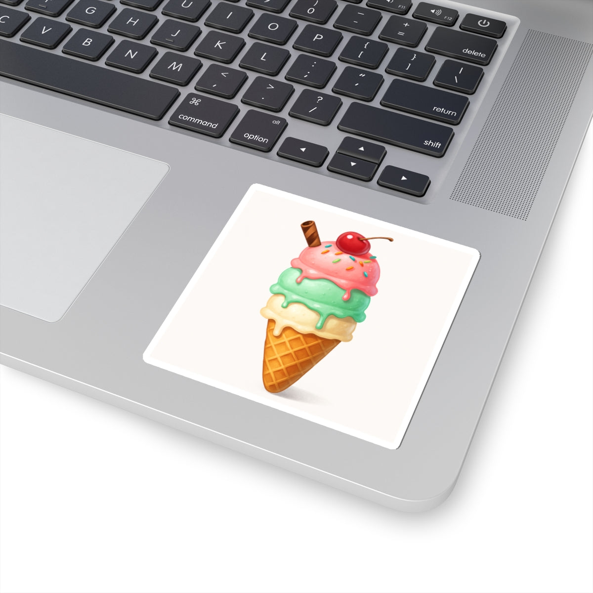 Ice Cream Cone Kiss-Cut Sticker — Cute Triple Scoop Dessert Decal