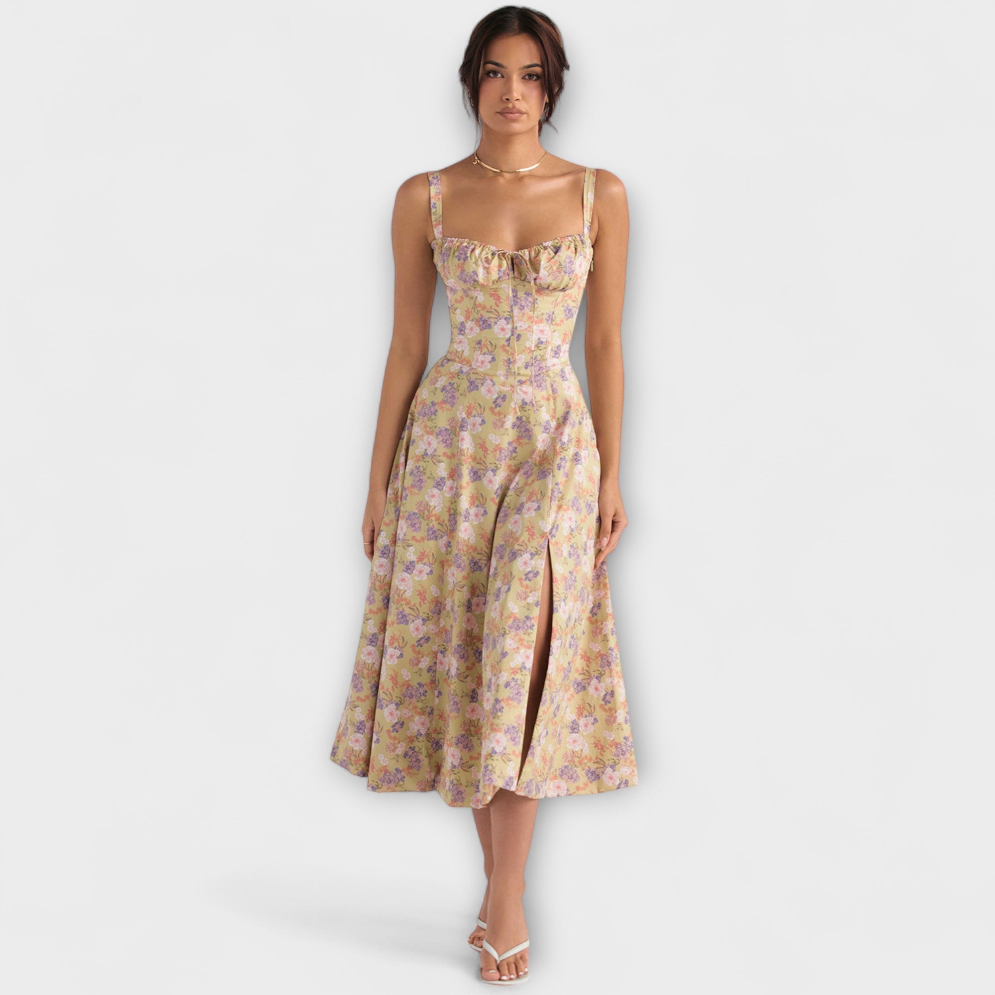 Zipporas - Figursydd bustierklänning med modern blommig tryck