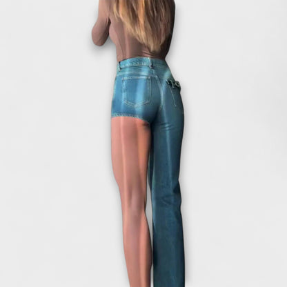 Astra - Trendiga Asymmetriska Jeanskorts med En Axelrem